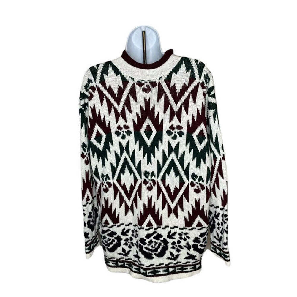 Vintage Cut 4 U Mens Sweater One Size Acrylic Geometric White Red Green